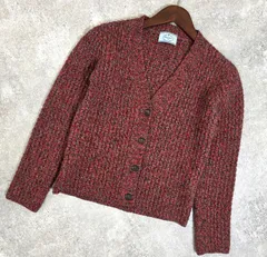 ★ PRADA プラダ ミックス ツイード ニット Vネック カーディガン レディース 38 レッド×グレー×ブラック PAWNSHOPRiZ  パウンショップリズ