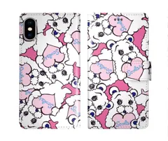 [iPhone12 Pro Max] iPhone16 ケース スカラー スマホケース 手帳型 iPhone16 Pro ケース アイフォン16 15 14 13 12 11 スマホカバー 全機種対応 手帳 ScoLar クマキャラ ハート ピンク 総柄 ダイ