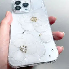 【mariaglace】iPhone11 Pro iPhoneXR ダブルホワイトカメリア スマホケース ストーン スマホカバー レディース シンプル お花 かわいい 