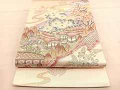 平和屋着物◎太鼓柄袋帯　作家物　御所解花文　金彩　引箔　正絹　逸品　BAAU5182hvのサムネイル