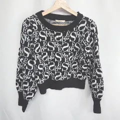 ◇ ⊇ ems excite エムズエキサイト 総柄 長袖 ニット セーター サイズF ブラック ホワイト レディース E  【1410100008698】