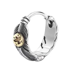 【新品】 Hanayaka ピアス メンズ フープ 両耳 シルバー925 フェザー イヤリングピアス シンプル レトロファッション 金属アレルギー対応 男女兼用 お洒落アクセサリー 0