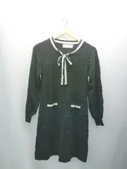 ◇ ◎ ●未使用● tocco closet 胸元リボン 上品 タイト 綺麗め 長袖 膝丈 ワンピース サイズM ブラック レディース E  【1308290039120】