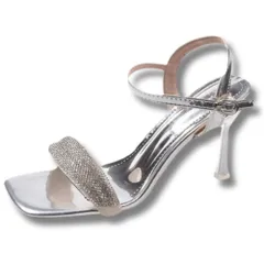 [ALVEIN] ハイヒール サンダル オープントゥ ピンヒール レディース グリッター スパンコール アンクルストラップ キャバ きらきら (シルバー, 日本の靴のサイズ寸法, 大人, 数値, 22.5 cm) [シルバー] [22.5 cm]