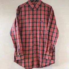 90's CHAPS Ralph Lauren チャップス ラルフローレン チェックBDシャツ ボタンダウン 長袖 L/S ネイビー オリーブ レッド 紺 緑 赤 メンズ Mサイズ