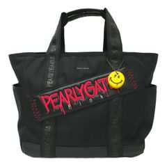 中古 パーリーゲイツ PEARLY GATES トート型ボストンバッグ 黒 ブラック ペイントロゴ ロッカーバッグ ニコチャーム付き