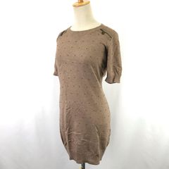 定価5万↑ベルギー発★Essentiel Antwerp（エッセンシャルアントワープ★肩ジッパー/ニット 半袖ワンピース 【size:M/ミニ丈/茶】/ビジュー/半袖/dress◆BJ001-f