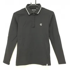 【美品】テーラーメイド 長袖ポロシャツ 黒×白 胸元ロゴ スナップボタン ストレッチ レディース M ゴルフウェア TaylorMade