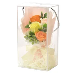 新品 ポピー名古屋 ソープフラワー シャボンフラワー 造花 ギフト プレゼント 5輪ブーケ バラ 花束 約25cm クリアボックス付き SH-048 オレンジ