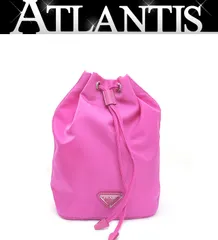 【広尾店】美品 プラダ PRADA 三角ロゴ 巾着ポーチ ナイロン ピンク ギャラ付 【16729】