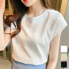 半袖ラウンドネックブラウス レディース トップス 春服 夏 10代 20代 30代 韓国ファッション フレンチスリーブ オフィスカジュアル きれいめ 大人 フェミニン