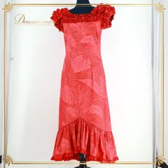 フラダンス 衣装 ワンピース ドレス レッド系 ムームーファクトリー フラ ダンス 赤 フリル モンステラ柄 ハワイアン T&L MUUMUU FACTORY ハワイ製 アロハ 鮮やか 華やか かわいい