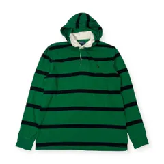90s Polo by Ralph Lauren ポロ ラルフローレン コットン  フード付き ボーダー 長袖 ラガーシャツ XL/メンズ ビンテージ