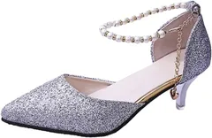 Lopis パンプス レディース 靴 6cm ヒール 履きやすい おしゃれ シューズ 脚長 ストラップ ラメ 軽量 歩きやすい 痛くない(シルバー,  22.5 cm)