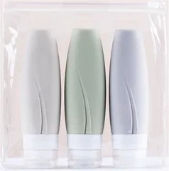 AnMIST 旅行用 シャンプー セット シャンプーボトル トラベルボトル 漏れない ジム 詰め替えボトル トラベルセット シリコン製3個セット 透明ポーチ(ナチュラル,  90mL)