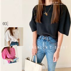  パフスリーブ Tシャツ レディース 夏 半袖 カットソー ラウンドネック
