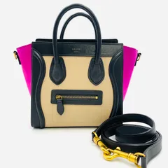 セリーヌ CELINE ラゲージ マイクロショッパー ハンドバッグ ベージュ×ピンク×ブラック レザー 2way 7-4-060