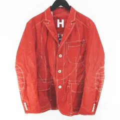 ジュンヤワタナベマン JUNYA WATANABE MAN コムデギャルソン COMME des GARCONS WG-J005 AD2020 テーラードジャケット 麻 リネン S 赤系 レッド 日本製 ステッチ 綿 コットンのサムネイル