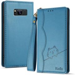 Kedic Galaxy S8 ケース 手帳型 ギャラクシー S8 ケース 可愛い笑顔の猫模様 手作り SC-02J SCV36 携帯カバー ぎゃらくしーS8 スマホケース 手帳型 おしゃれ カード入れ 財布型 と横方向のスタンドが 多機 ケース 青 300