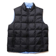 90's 00's ランズエンド ナイロン リバーシブル ダウンベスト (L) 黒×水色 リップストップ 90年代  LANDS'END アウトドア USED アメリカ古着 ビンテージ ヴィンテージ