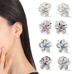 ハワイアンジュエリー ピアス プルメリア 6mm クリア ピンク ブルー パープル ジルコニア 花 両耳 イヤリング 安い 送料無料 かわいい ギフト ローズグリッター 10代 20代 30代 40代