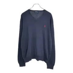 Polo by Ralph Lauren ポロ ラルフローレン Vネック コットンニット セーター ネイビー(メンズ L)中古 古着 V5790