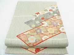 平和屋着物■六通柄袋帯　ふくれ織　市松吉祥花文　金糸　逸品　in0312