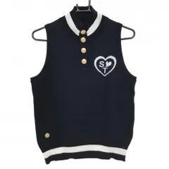 【超美品】サマンサタバサUNDER25 ハイネックニットベスト ネイビー×白 ゴールドボタン レディース M ゴルフウェア Samantha Thavasa