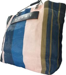 MARNI マルニ マーケットストライプバッグ ライトブルー デカロゴ 大 