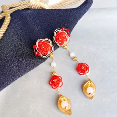 和花の紅白ロングピアス