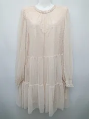 ◇ H&M エイチアンドエム 水玉 ドット チュール 長袖 ミニ チュニック ワンピース サイズS ピンクベージュ系 レディース P  【1407260005414】