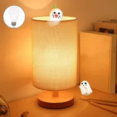 新品 Depuley ベッドサイドランプ 間接照明スタンド テーブルランプ E26口金 和風 和室 読書灯 LED電球付属 電球色 ファブリックシェード 布地 ランプ 木製 中間スイッチ ベッドルーム リビング 部屋 寝室 旅館 プレゼント 授乳用 常夜灯 一