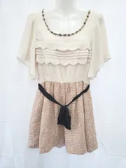 ◇ Θ Cynthia Rowley シンシア・ローリー ツイード調 半袖 ミニ丈 プリーツ ワンピース サイズ2 ベージュ系 レディース E  【1508060004321】のサムネイル