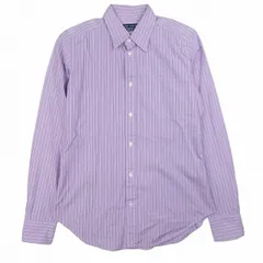 美品 ラルフローレン RALPH LAUREN Slim Fit ストライプシャツ 長袖 ポニーロゴ ワンポイント 刺繍 ブラウス カットソー S 紫/メンズ