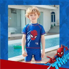 ✨新品✨ スパイダーマン 水着 男の子 キッズ 上下セット ラッシュガード 半袖 UVカット 速乾 プール 海 水遊び 温泉 スイミング マーベル 子供水着 サーフパンツ 100cm 110cm 120cm 130cm サイズ 青 ブルー