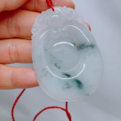 【新入荷】本翡翠保証‼️高品質糯氷種翡翠漂花　福貝ネックレス　 大判　縁起物　御守り