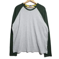 00's オールドネイビー ラグランスリーブ コットン Tシャツ 長袖 (L) 霜降り灰×緑 リブ無 ロンT クルーネック 旧タグ ギャップ GAP 2005年 アメリカ古着 USED  ビンテージ ヴィンテージ