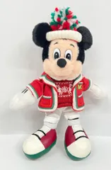 東京ディズニーランド ぬいぐるみバッジ Christmas Stories ミッキー(レトロ顔赤白緑) 2019