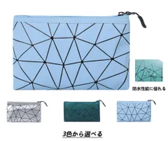 ポーチ 小物入れ おしゃれ 幾何学模様 ブルー PUレザー 軽量 薄型 フラットポーチ   ブルーブルーP_3