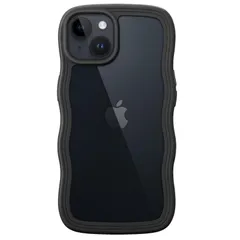 【在庫処分】JEDirect iPhone 14 6.1インチ用 かわいい ケース 波状フレーム うねうね 耐衝撃 スマホカバー 女性用 女子向け クリア ハードPCバック (ブラック)