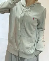 POLO RALPH LAUREN(ポロラルフローレン) ピンク ポニー グレー ジップアップパーカー フード付き
