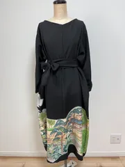 正絹着物リメイク　松　街の風景　ゆったりサイズ