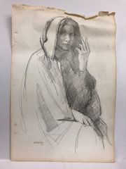 小磯良平 デッサン画 4号大 紙本 鉛筆 1974年制作 蔵出 小磯良平 デッサン画 4号大 紙本 鉛筆 1974年制作 蔵出