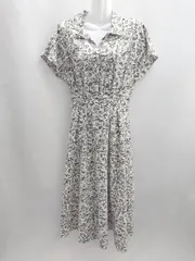 ◇ ⊂ natural couture ウエストゴム 花柄 半袖 マキシ丈 ワンピース サイズF ホワイト系 レディース E  【1502030007244】