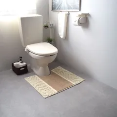 新品 トイレマット 65cm×60cm 【Aran(アラン)】 ベージュ 日本製 ふかふか マット 滑り止め 抗菌 防臭 吸水 速乾 おしゃれ かわいい シンプル マットのサムネイル