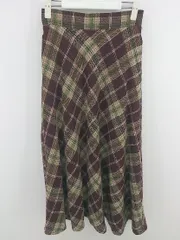 ◇ natural couture チェック バックゴム ロング フレア スカート サイズF ボルドー ベージュ系 レディース P  【1302220003878】