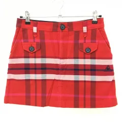 【超美品】ルコックゴルフ スカート レッド×ネイビー チェック ロゴ刺しゅう ストレッチ レディース 11 ゴルフウェア le coq sportif