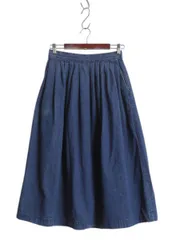 【お得なクーポン配布中!】 80s USA製 エディーバウアー デニム ロング スカート レディース S 程/ 濃紺 ヴィンテージ Eddie Bauer 黒タグ マキシ丈 ギャザー プリーツ