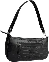 ドナリー ショルダーバッグ レディース 小さめ 薄型 ハンドバック ポシェット 肩かけ 手提げ ワンショルダー PUレザー 軽量 クロコ型押し(ブラック,  Sサイズ)