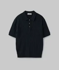 YUNION BLUE(ユニオンブルー) ケーブル ニット セーター ポロTシャツ ネイビー L